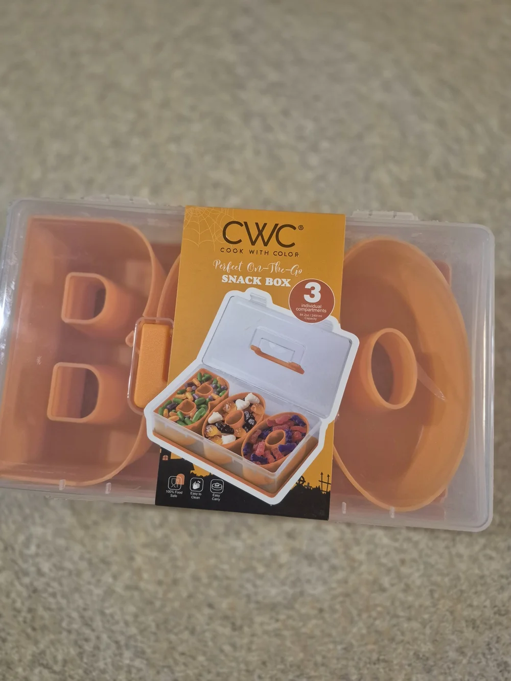 CWC Orange Snack Box - 3 Compartment Portable Lunch Container Boo Halloween